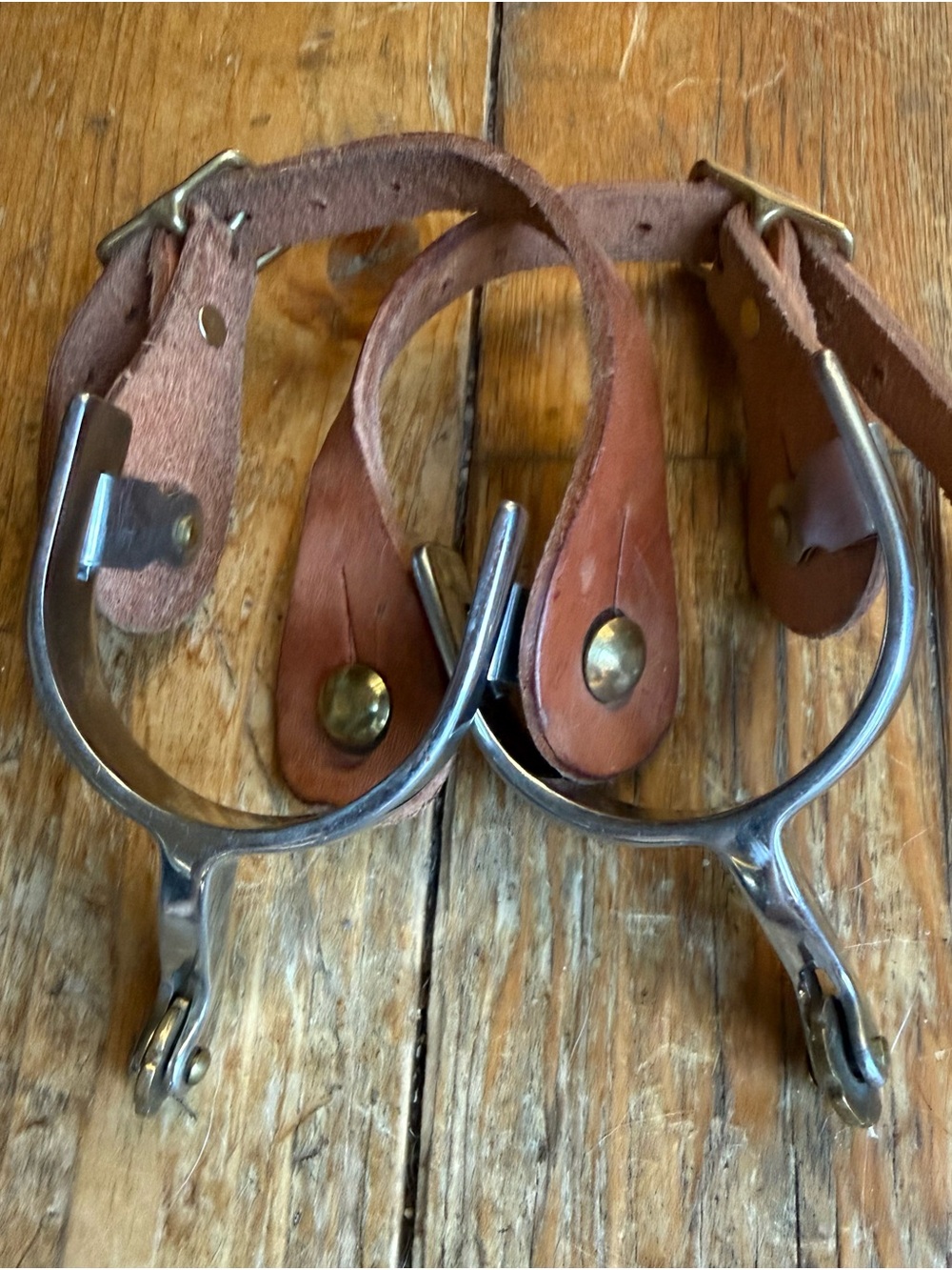 Kids Brown Leather Spur Straps with Stainless Steel Spurs